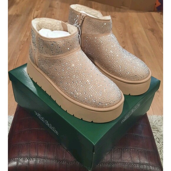 NEW Sz 8 Wild Fable Missy Beige Rhinestone Bling Covered Platform Ankle Booties - Picture 3 of 7